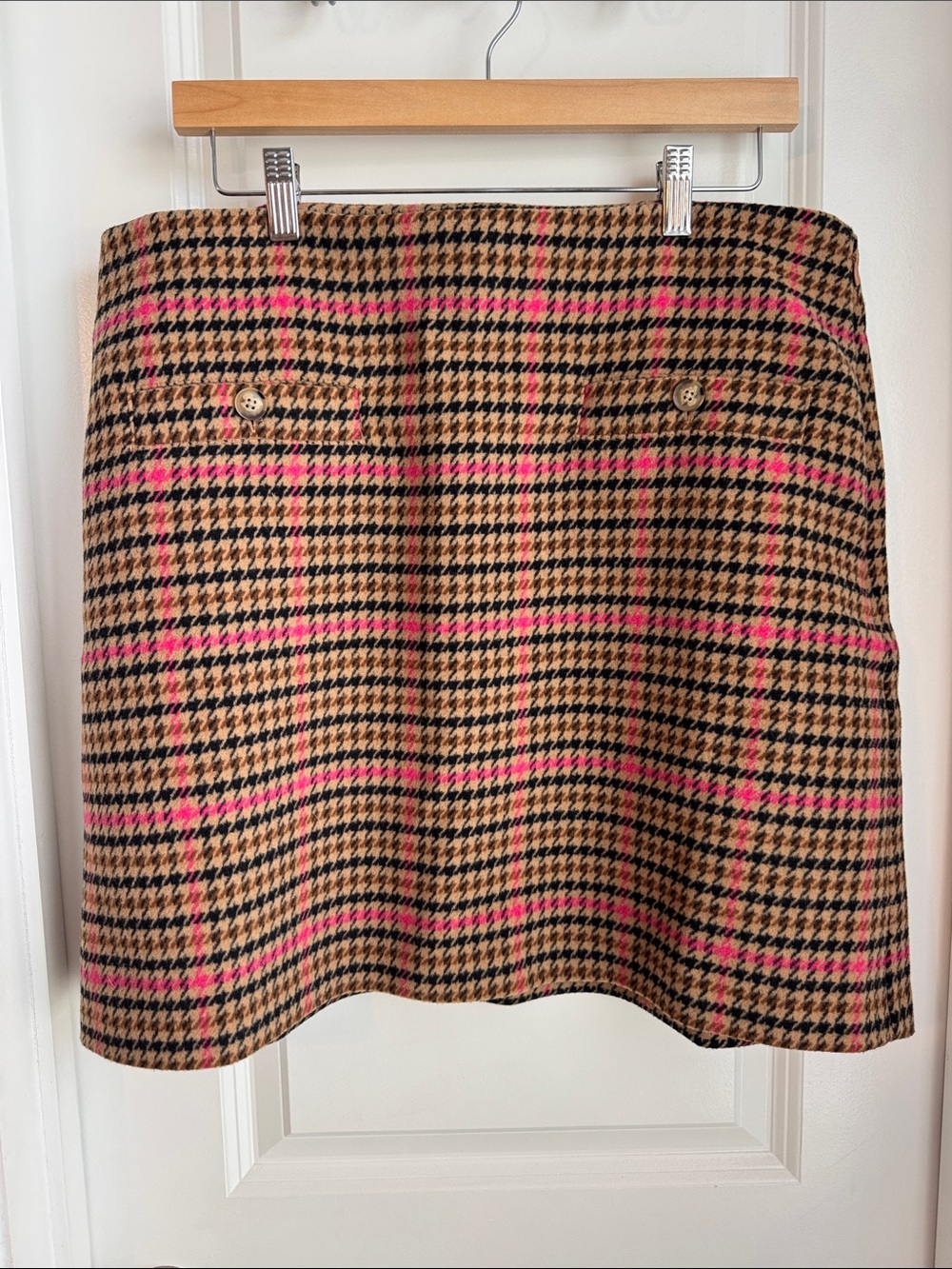 LOFT Tan and Pink Houndstooth A-Line Mini Skirt Women’s Size 14